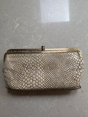 HOBO Leather Snake-Print Clutch